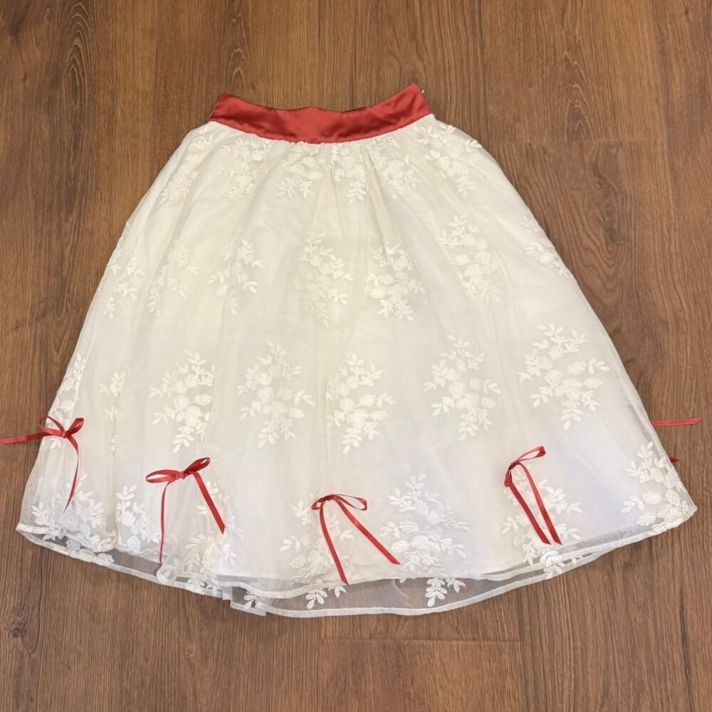 Disney Dress Shop Mary Poppins Jolly Holiday Skirt XS White Lace Red Bow
